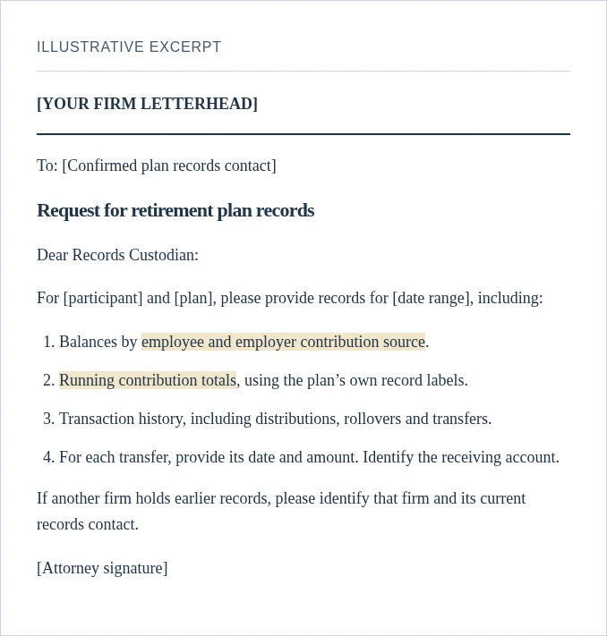 Example of a records request for your firm’s letterhead